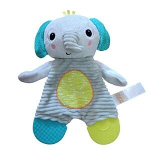 Bright Starts Gray Elephant Baby Teether Toy Rubber Feet Crinkle‎ Stomach 9"